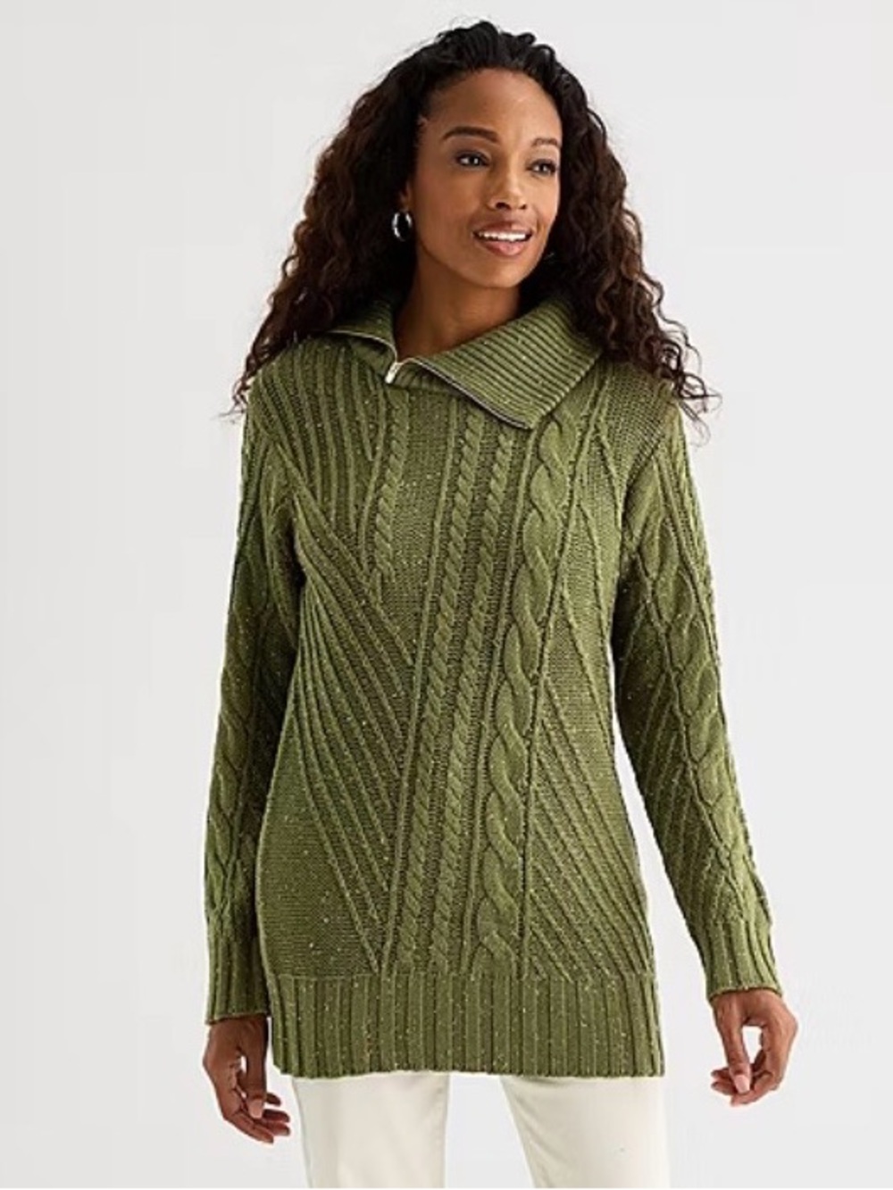 St. John's Bay Size 1X Womens Green Mock Neck Long Sleeve Pullover Sweater. New